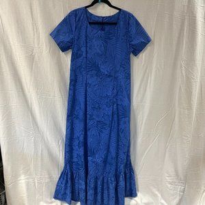 Hawaiian Dress MuuMuu Long Dark Blue Light Floral Print Zip Up No Tag